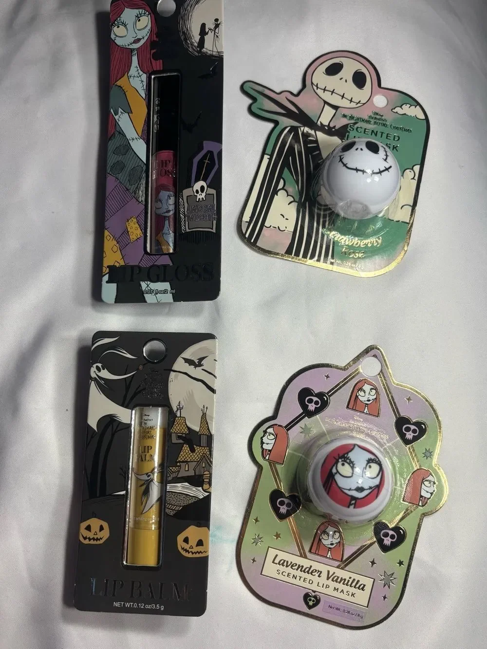 4 New Nightmare Before Christmas Lip Care Set - Red, White, Yellow
